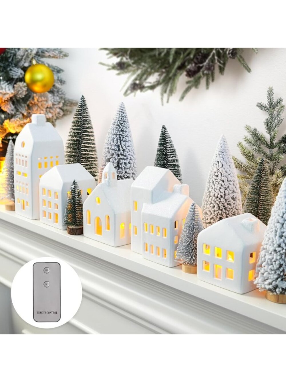 Lighted Ceramic Christmas Village Houses - 5-Piece Indoor Holiday Decor Set